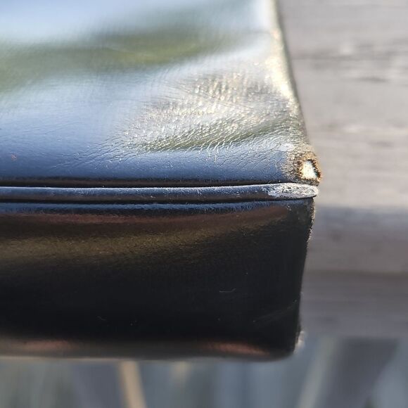 Vintage Black Structured Top Handle Handbag with Satin Interior - Picture 3 of 8